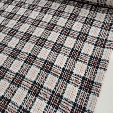 Bej-Turuncu Kareli Şanel Kumaş