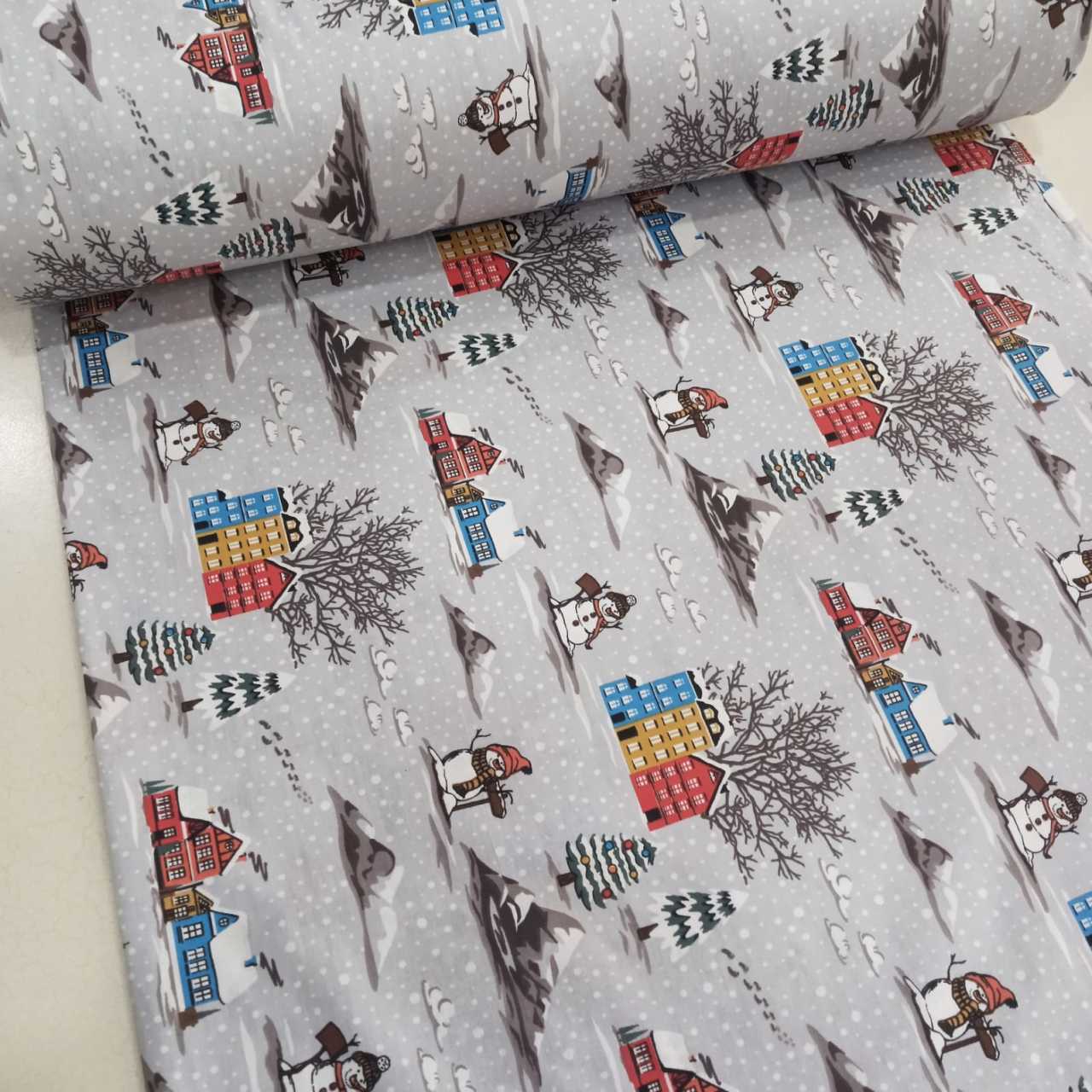 Gri Kar Tatili Poplin Kumaş