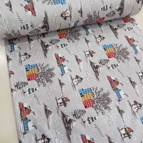 Gri Kar Tatili Poplin Kumaş