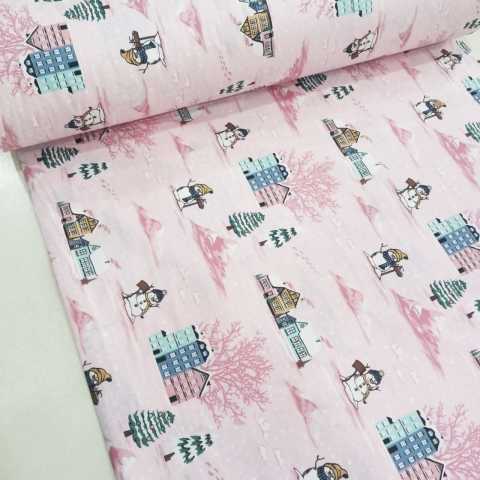 Pembe Kar Tatili Poplin Kumaş