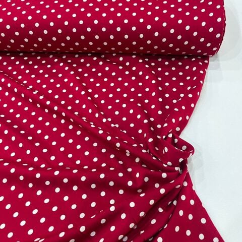 Puantiyeli Koyu Kırmızı Viskon Kumaş