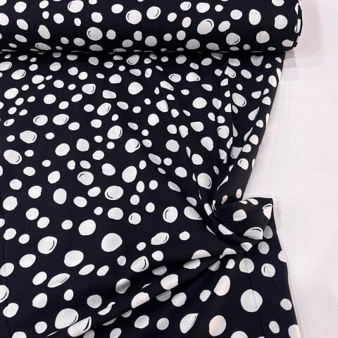 Koyu Lacivert İnci Puantiyeli Viskon Kumaş