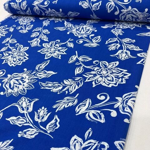 Mavi Botanik Viskon Kumaş
