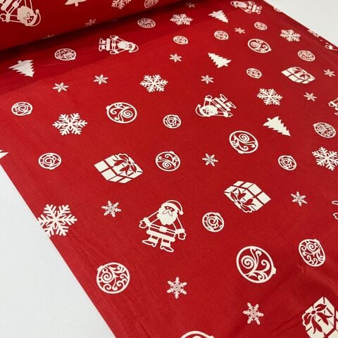 Kırmızı Noel Poplin Kumaş