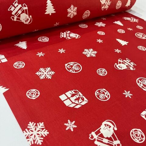Kırmızı Noel Poplin Kumaş