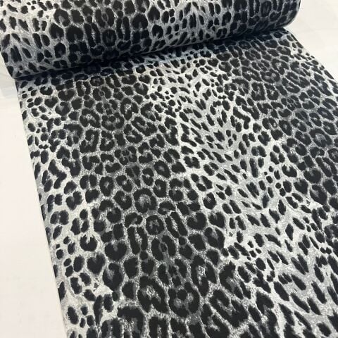 Siyah Leopar Poplin Kumaş