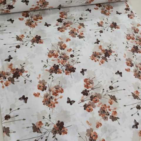 Kahve Bahçedeki Kelebek Poplin Kumaş
