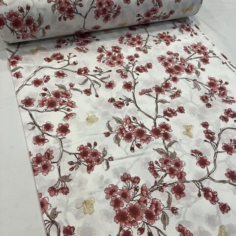 Kırmızı İlkbahar Poplin Kumaş