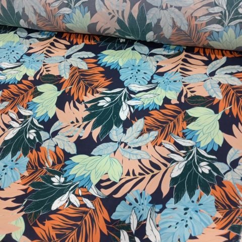 Renkli Palmiye Vual(Floş) Viskon Kumaş