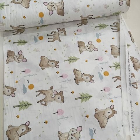 Bambi Ormanda Kahve Poplin Kumaş