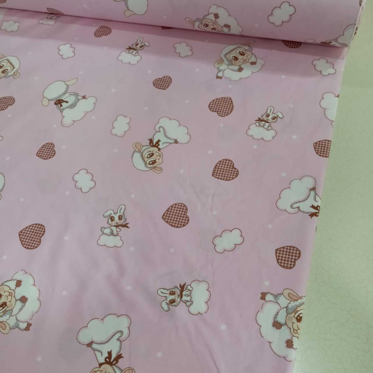 Kuzu Tavşan Bulut Poplin Kumaş Pembe