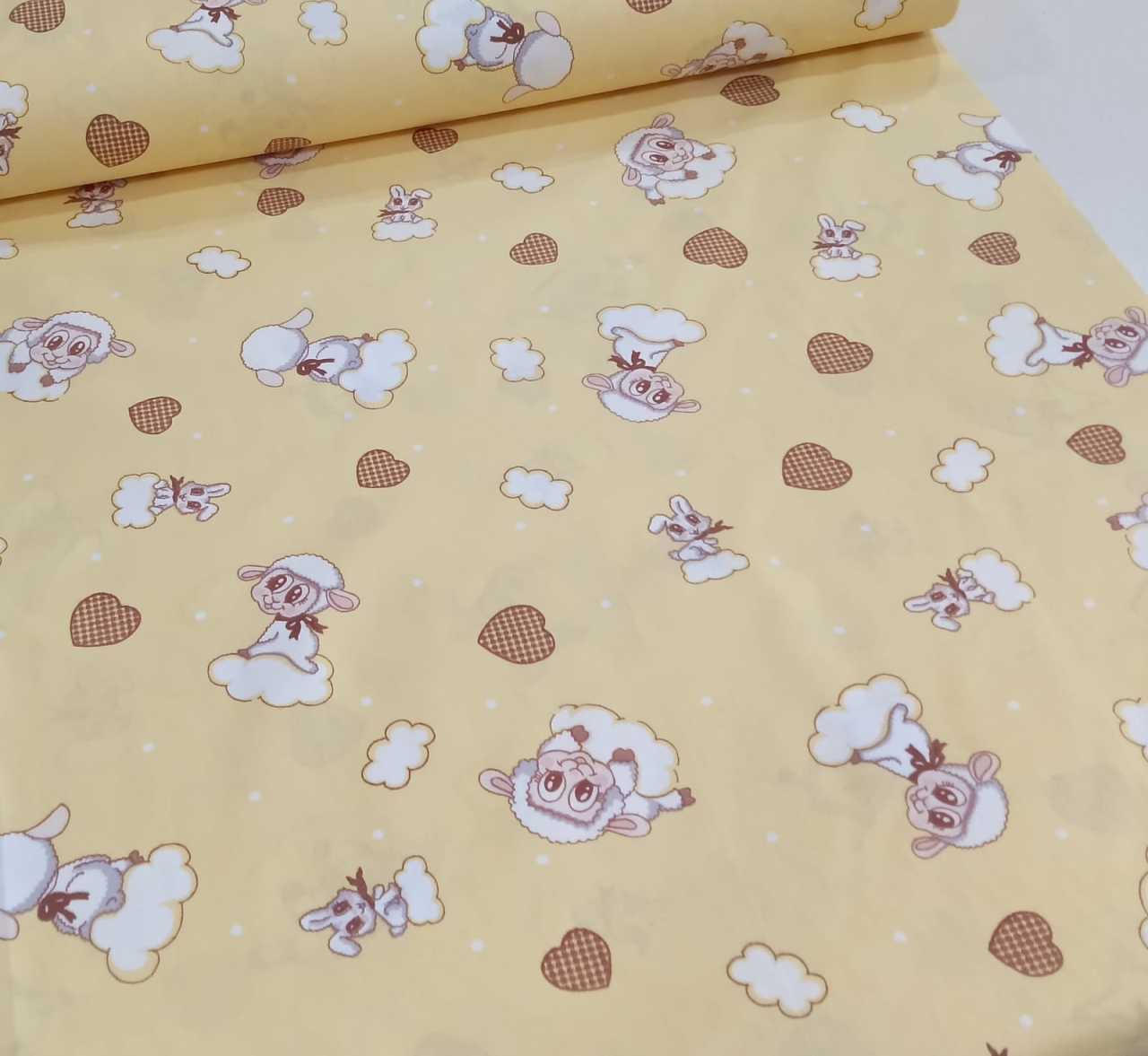Kuzu Tavşan Bulut Poplin Kumaş Sarı