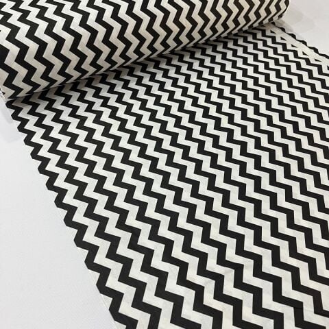 Siyah Zikzak Poplin Kumaş