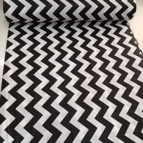 Siyah Zikzak Poplin Kumaş