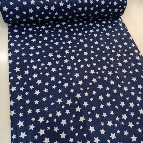 Lacivert Yıldızlı Poplin Kumaş