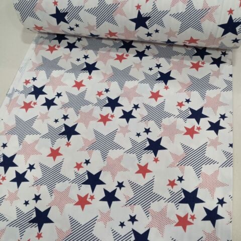 Lacivert-Kırmızı Yıldızlar Pazen Kumaş