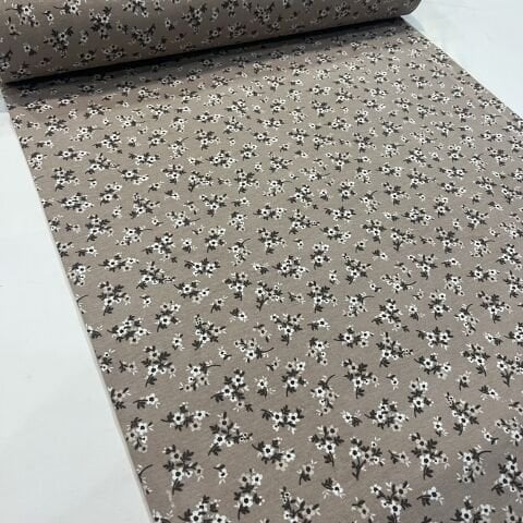 Kahve Renkli Zemin Minik Menekşeler Poplin Kumaş