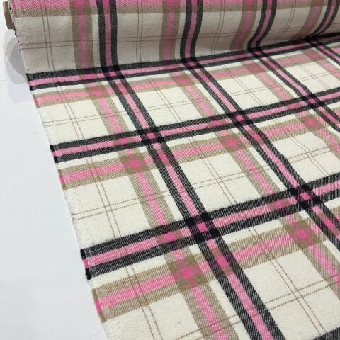 Pembe-Kahve Ekose Oduncu Kumaş