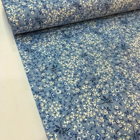 Mavi Menekşeler Döşemelik Duck Keten Kumaş (en 215 cm)