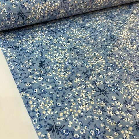 Mavi Menekşeler Döşemelik Duck Keten Kumaş (en 215 cm)