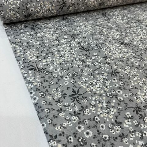 Gri Menekşeler Döşemelik Duck Keten Kumaş (en 215 cm)