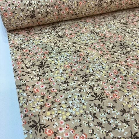 Kahve Menekşeler Döşemelik Duck Keten Kumaş (en 215 cm)