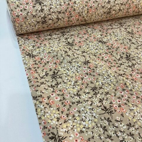 Kahve Menekşeler Döşemelik Duck Keten Kumaş (en 215 cm)