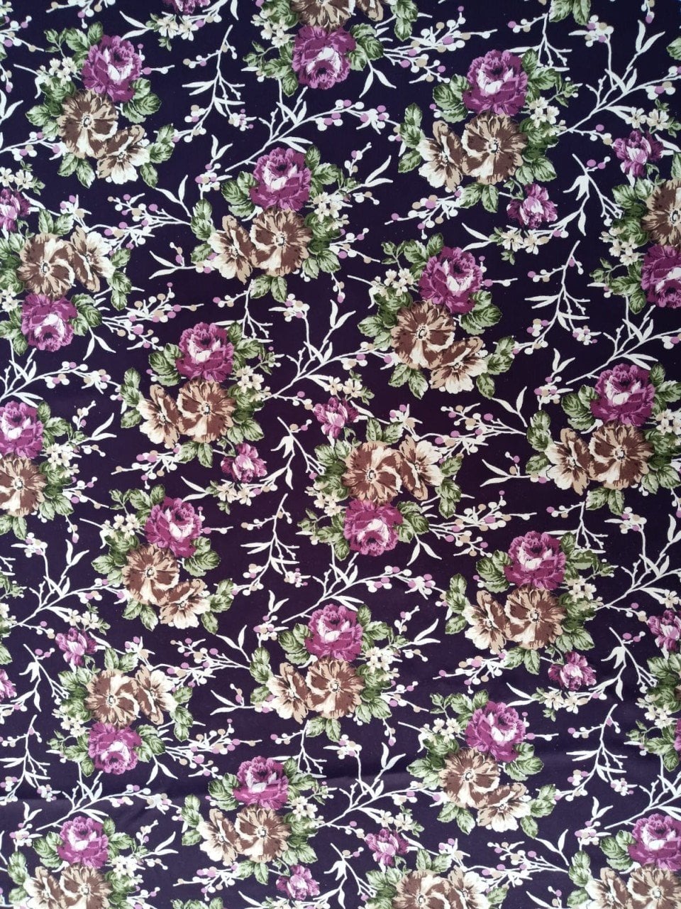 Büyük Güllü Kaşmir Kumaş Mor