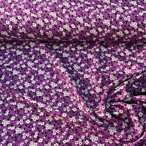 Koyu Lila Mini Papatya Viskon Kumaş