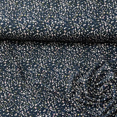 Lacivert Minik Çiçek Bahçesi Viskon Kumaş