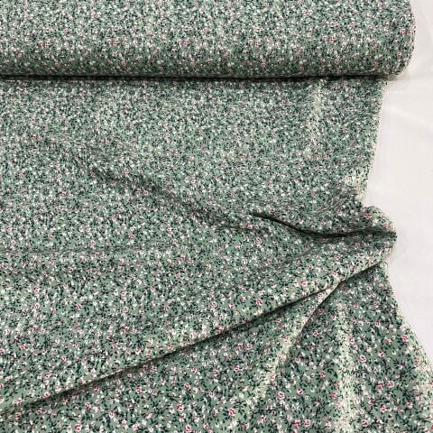 Yeşil Minik Çiçek Bahçesi Viskon Kumaş