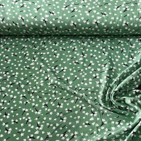 Yeşil Basma Çiçekler Viskon Kumaş
