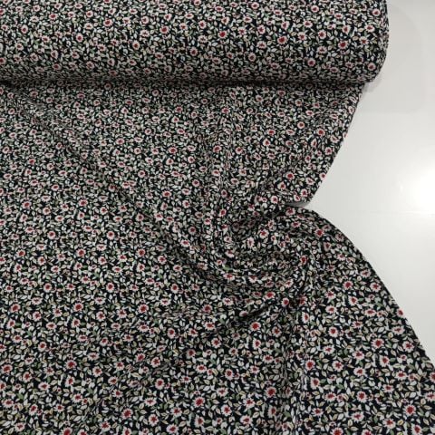 Siyah Bahar Çiçekleri Viskon Kumaş