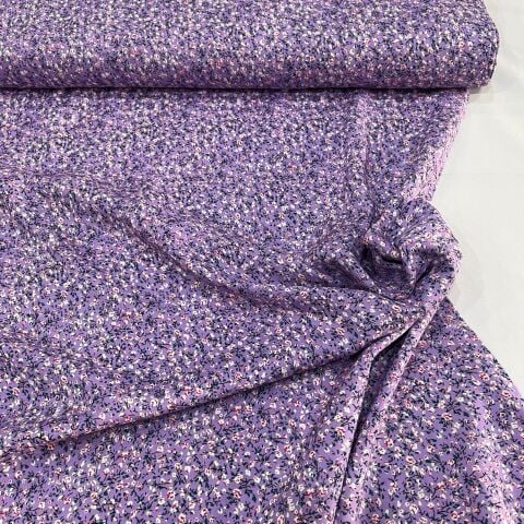 Lila Minik Çiçek Bahçesi Viskon Kumaş