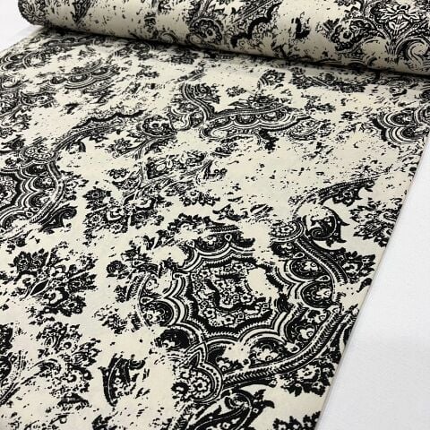 Siyah Etnik Atlas Viskon Kumaş