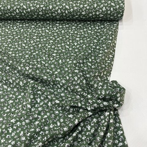 Yeşil Serpme Çiçekler Viskon Kumaş
