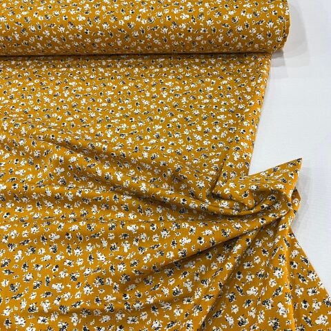 Hardal Serpme Çiçekler Viskon Kumaş