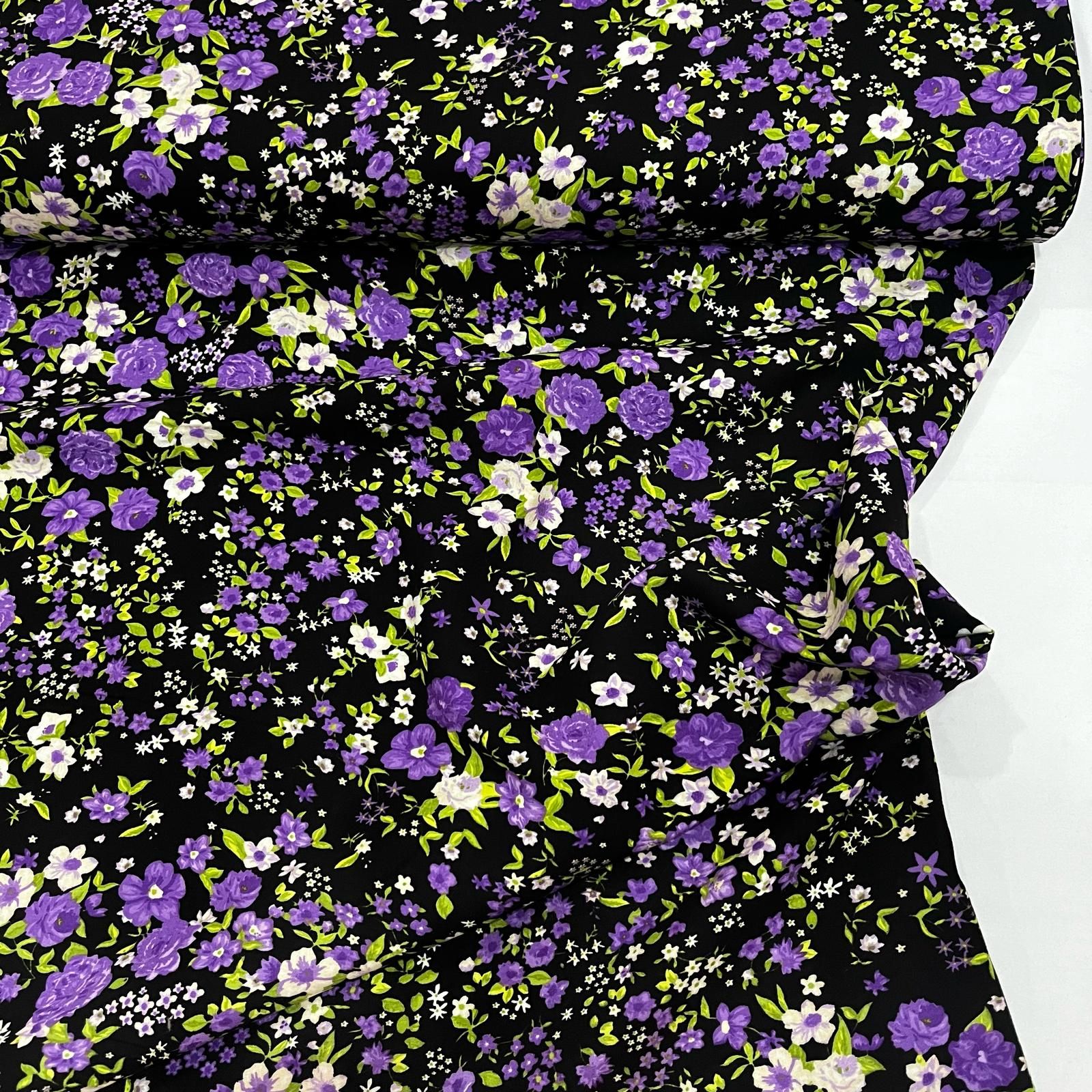 Mor Flowers Viskon Kumaş