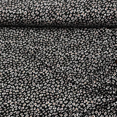 Siyah Badem Çiçekleri Viskon Kumaş