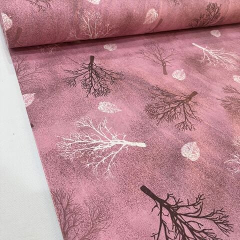 Pembe Ağaçlar Döşemelik Duck Keten Kumaş