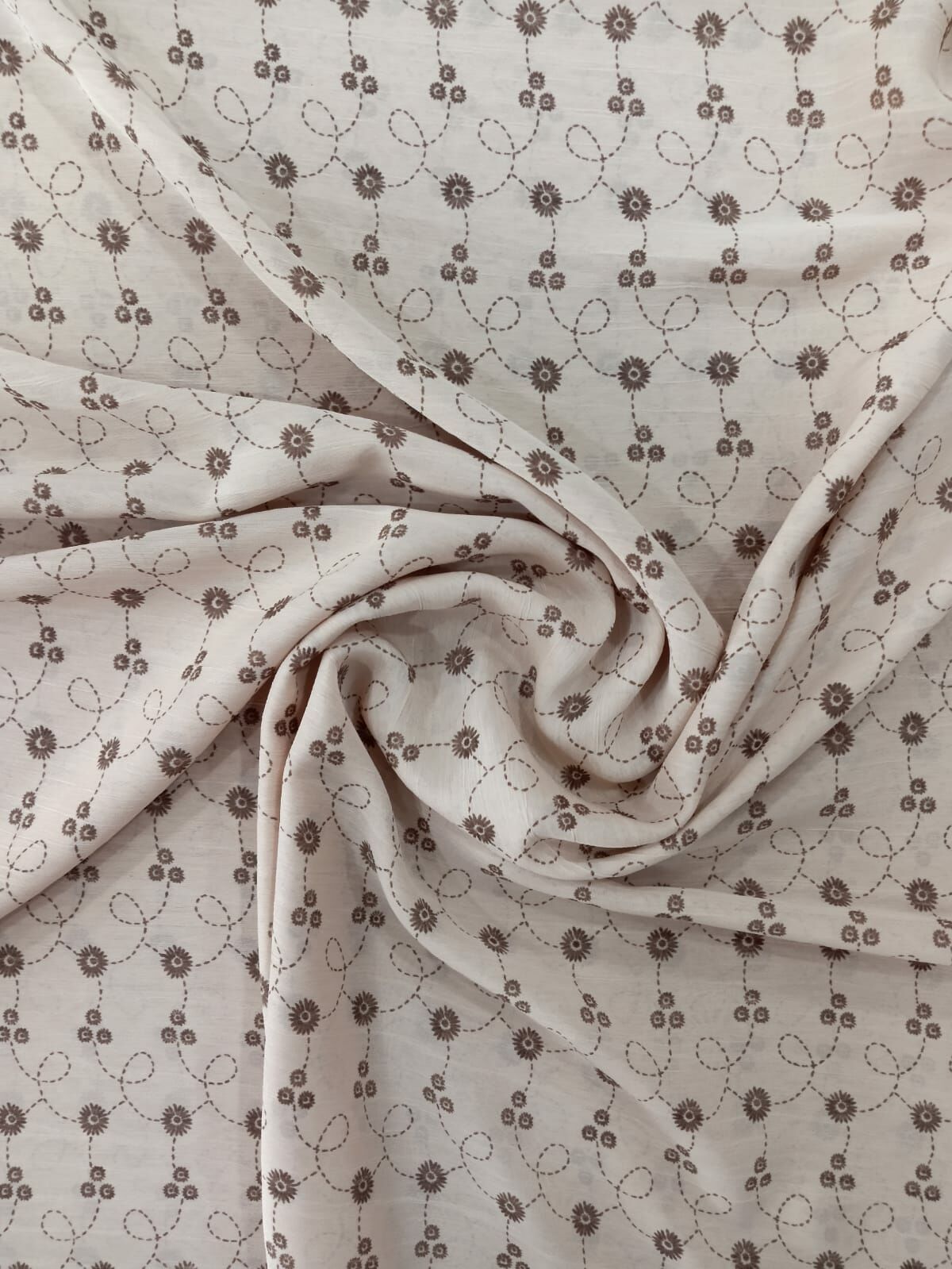 Mavi Bürümcük Krinkıl Şifon Kumaş Sütlü Kahve