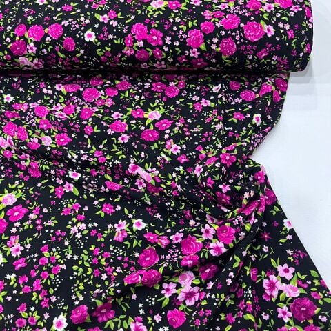 Pembe Flowers Viskon Kumaş