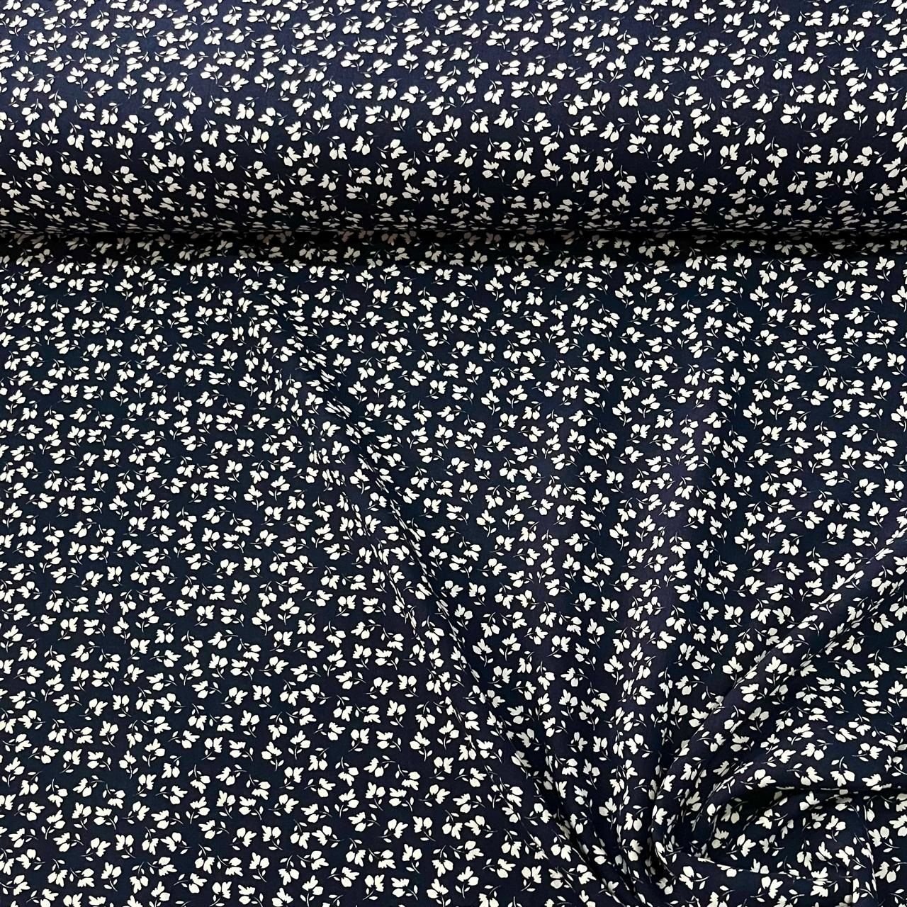 Lacivert Flowers Viskon Kumaş