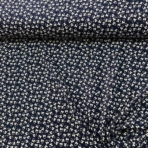 Lacivert Flowers Viskon Kumaş