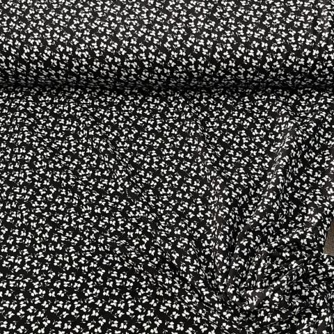 Siyah Flowers Viskon Kumaş