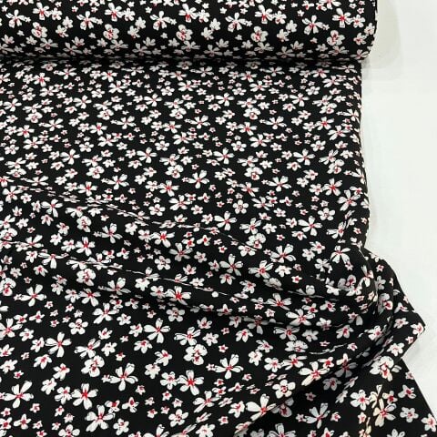 Siyah Flowers Viskon Kumaş