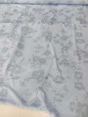 Buz Mavi Simli Çiçekler Abiyelik Kumaş