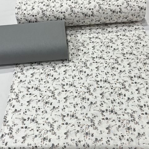 Gri Minik Çiçekli Poplin Kumaş