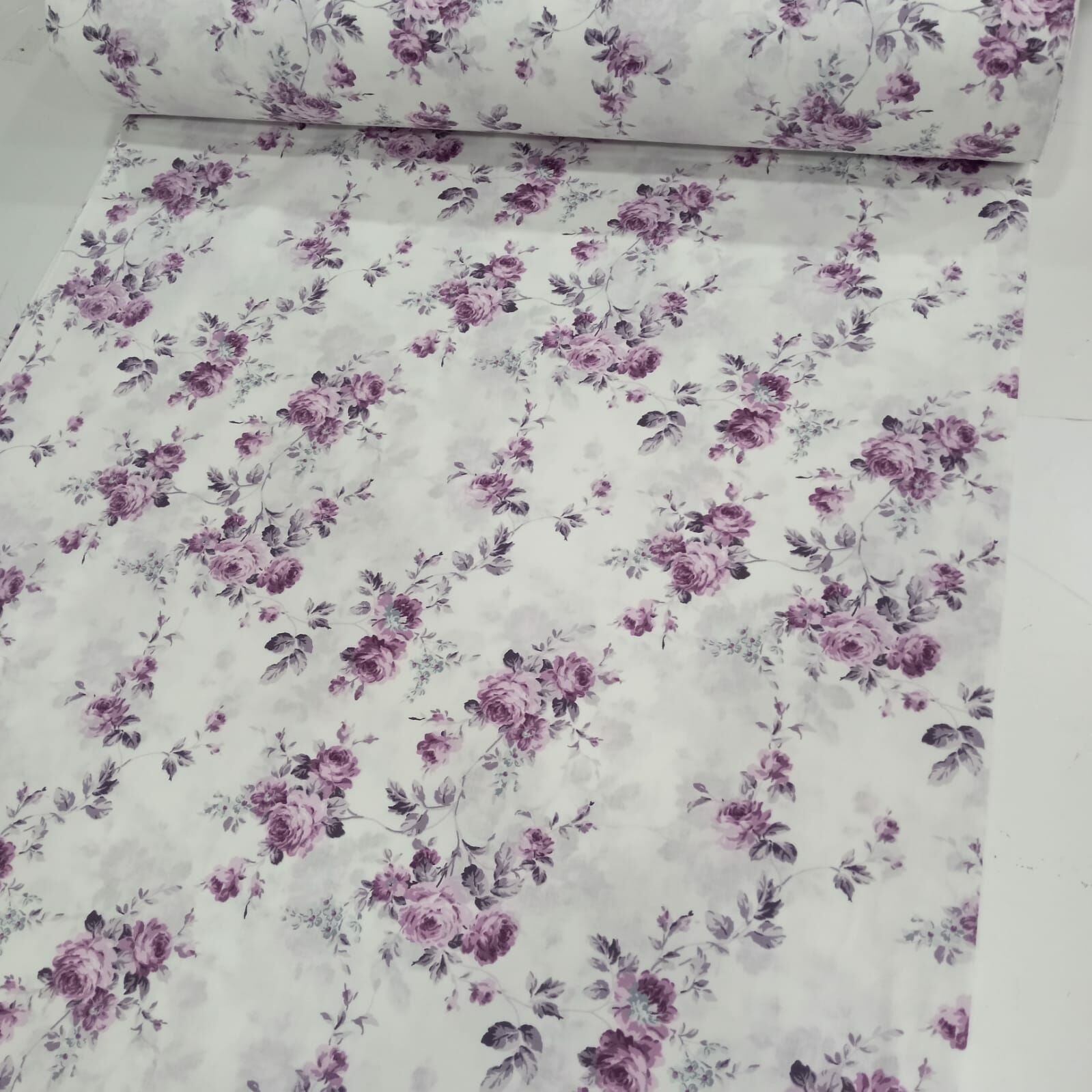 Mor Gül Buketi Poplin Kumaş