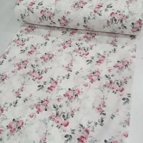 Pembe Gül Buketi Poplin Kumaş
